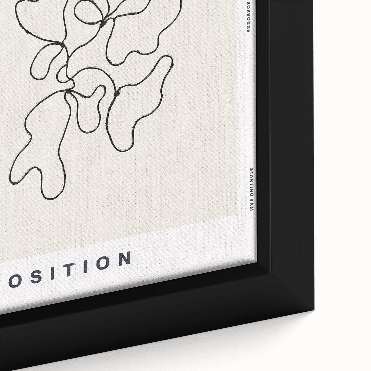 Abstract minimalist wall art collection featuring a close-up of a framed canvas print with geometric shapes in soft earth tones, ideal for modern home decor.