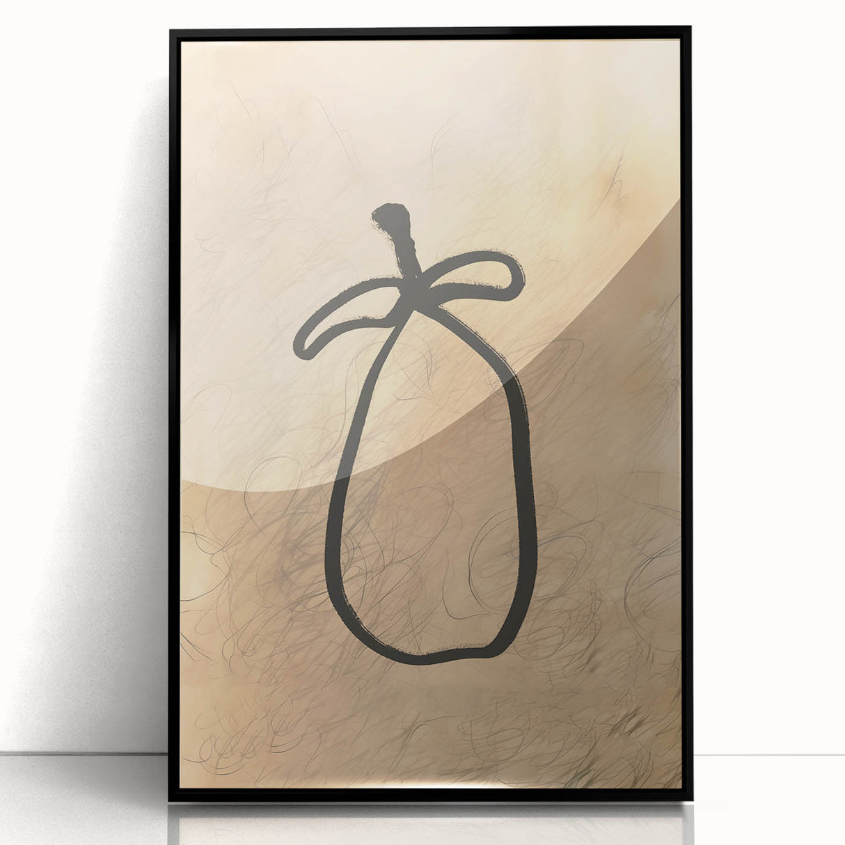 Framed abstract minimalist wall art design featuring a black and white color scheme, displaying contemporary geometric shapes ideal for modern decor.