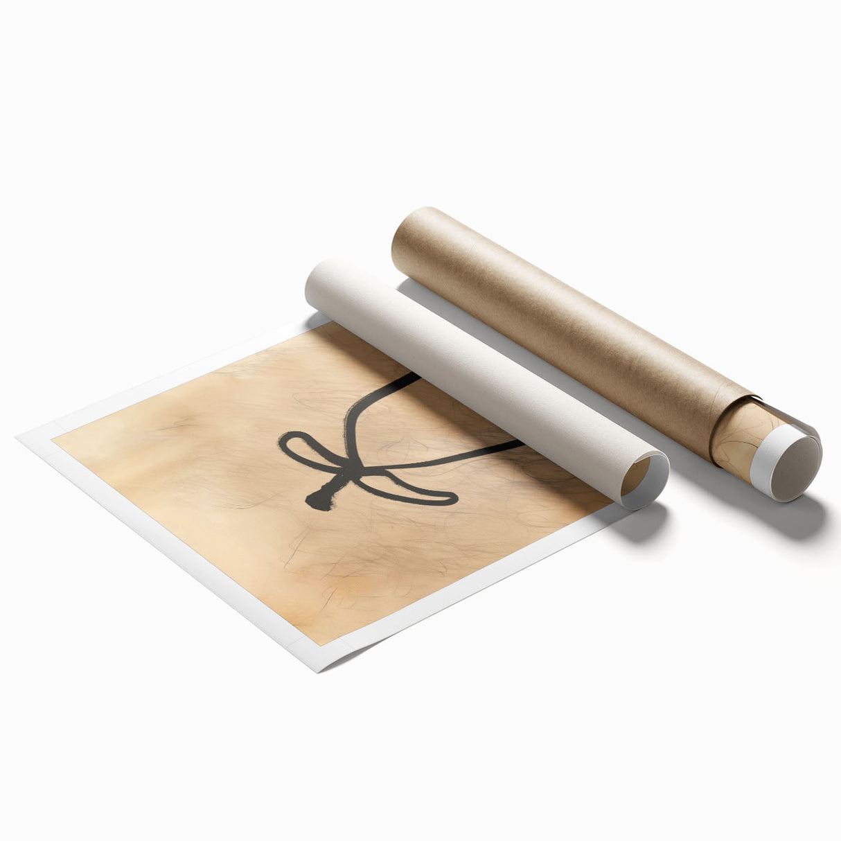 Abstract minimalist wall art design featuring soft pastel colors and geometric shapes, rolled for easy shipping in a protective cardboard tube, ideal for modern decor.
