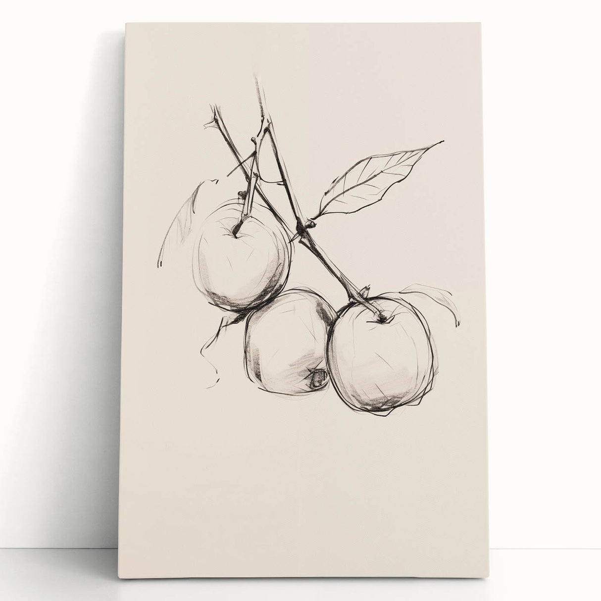 Abstract minimalist design stretched canvas wall art collection, showcasing soft earth tones and geometric patterns, elegantly leaning against a wall in a modern interior setting. This artwork adds a contemporary touch to any space while enhancing aesthetic appeal.