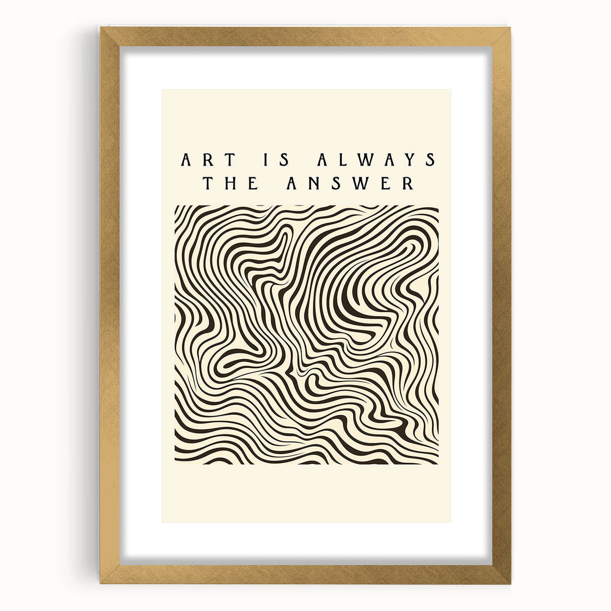 Abstract minimalist design wall art collection featuring a sleek gold frame and mat, showcasing a modern aesthetic. Perfect for contemporary interior decor, adding elegance to any space.