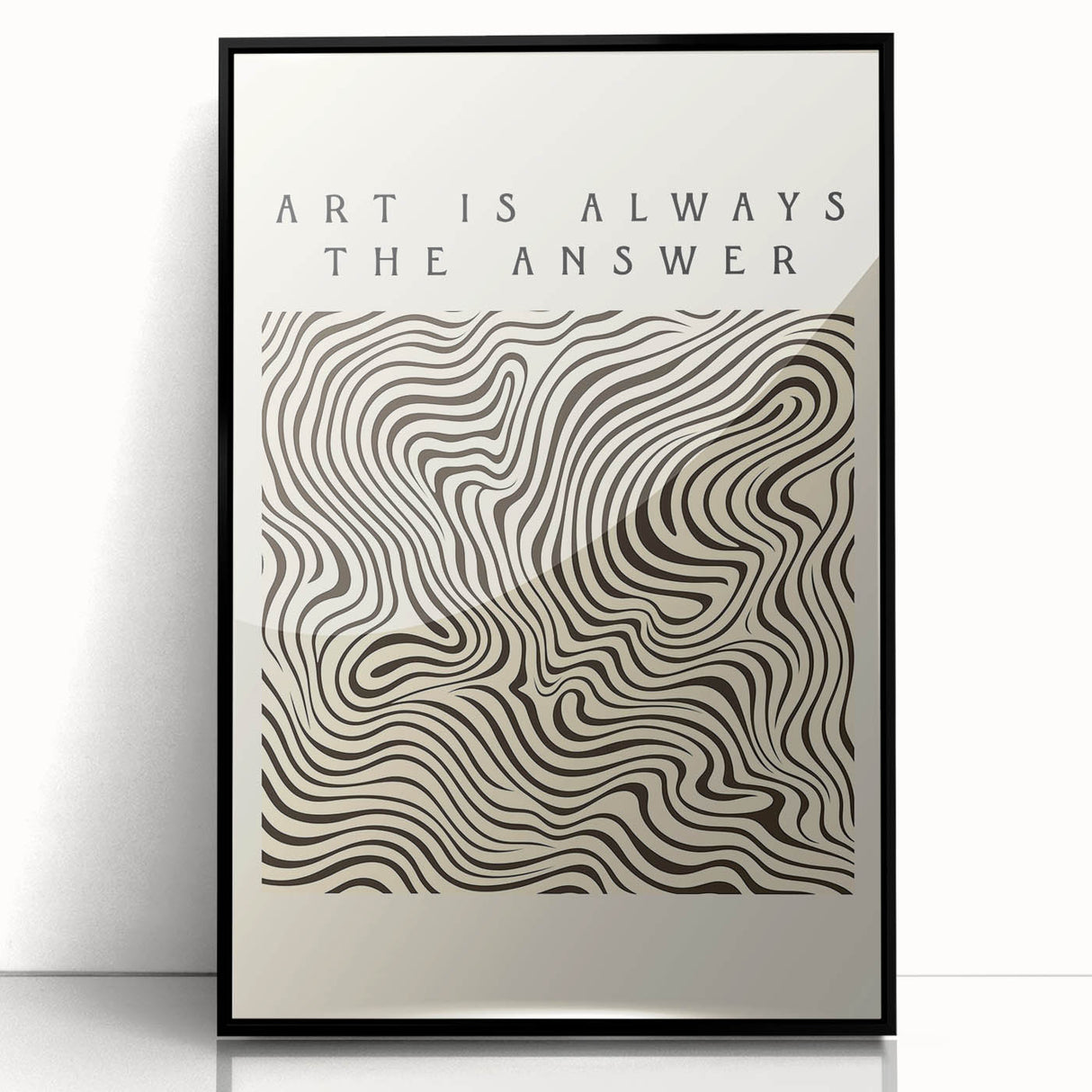 Framed abstract minimalist wall art design featuring geometric shapes in black and white, ideal for modern home decor, showcasing a sleek acrylic finish.