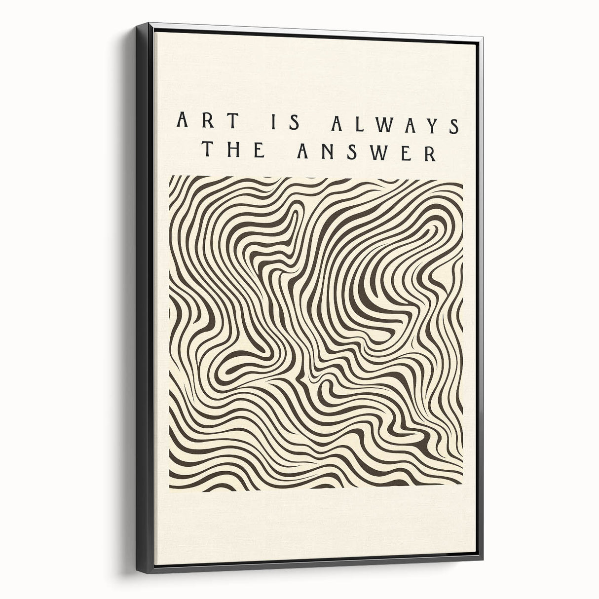 Framed minimalist wall art design showcasing abstract shapes and black hues, viewed from the side. Ideal for modern home décor or office aesthetics.