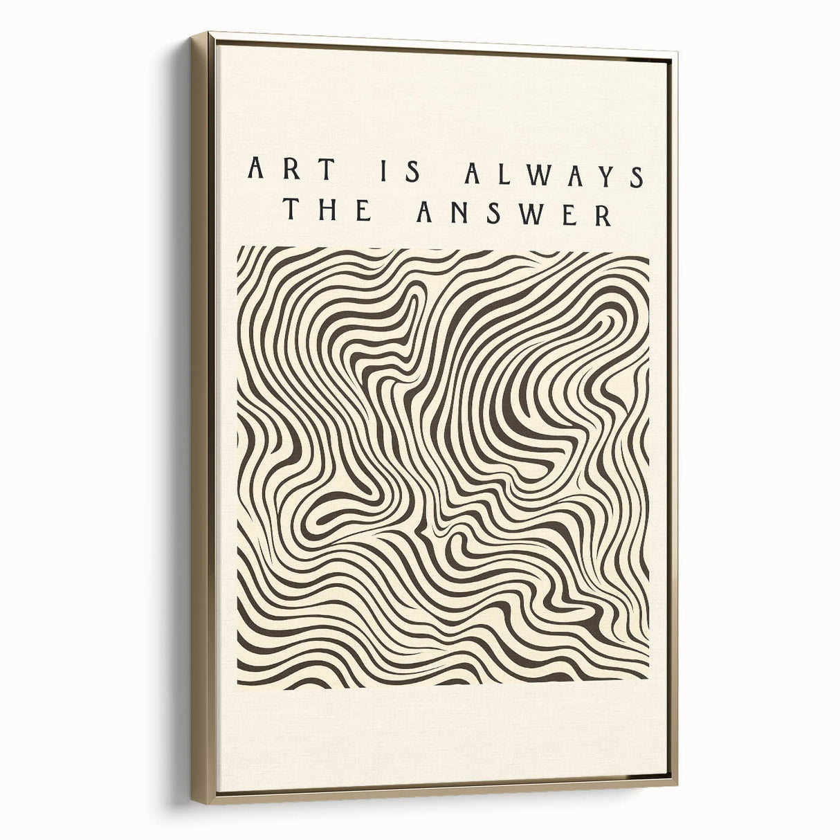 Framed canvas wall art showcasing an abstract minimalist design with gold accents, viewed from the side, ideal for modern home decor and artistic spaces.