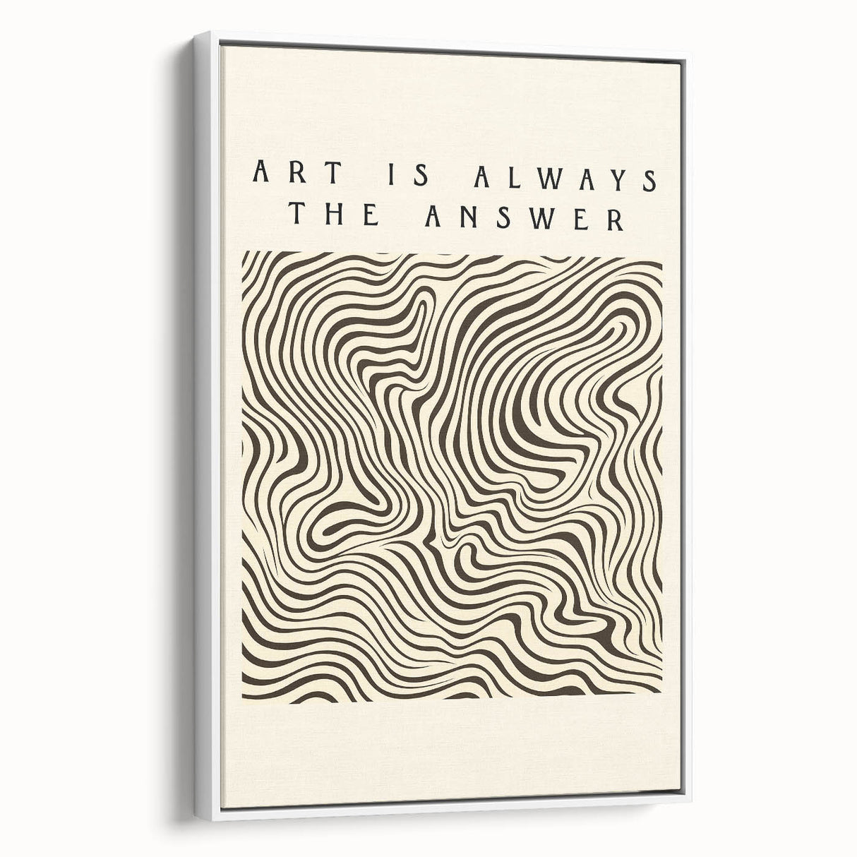 Framed minimalist wall art piece showcasing an abstract design in shades of white and gray. The artwork is displayed in a sleek frame, highlighting its modern aesthetic.