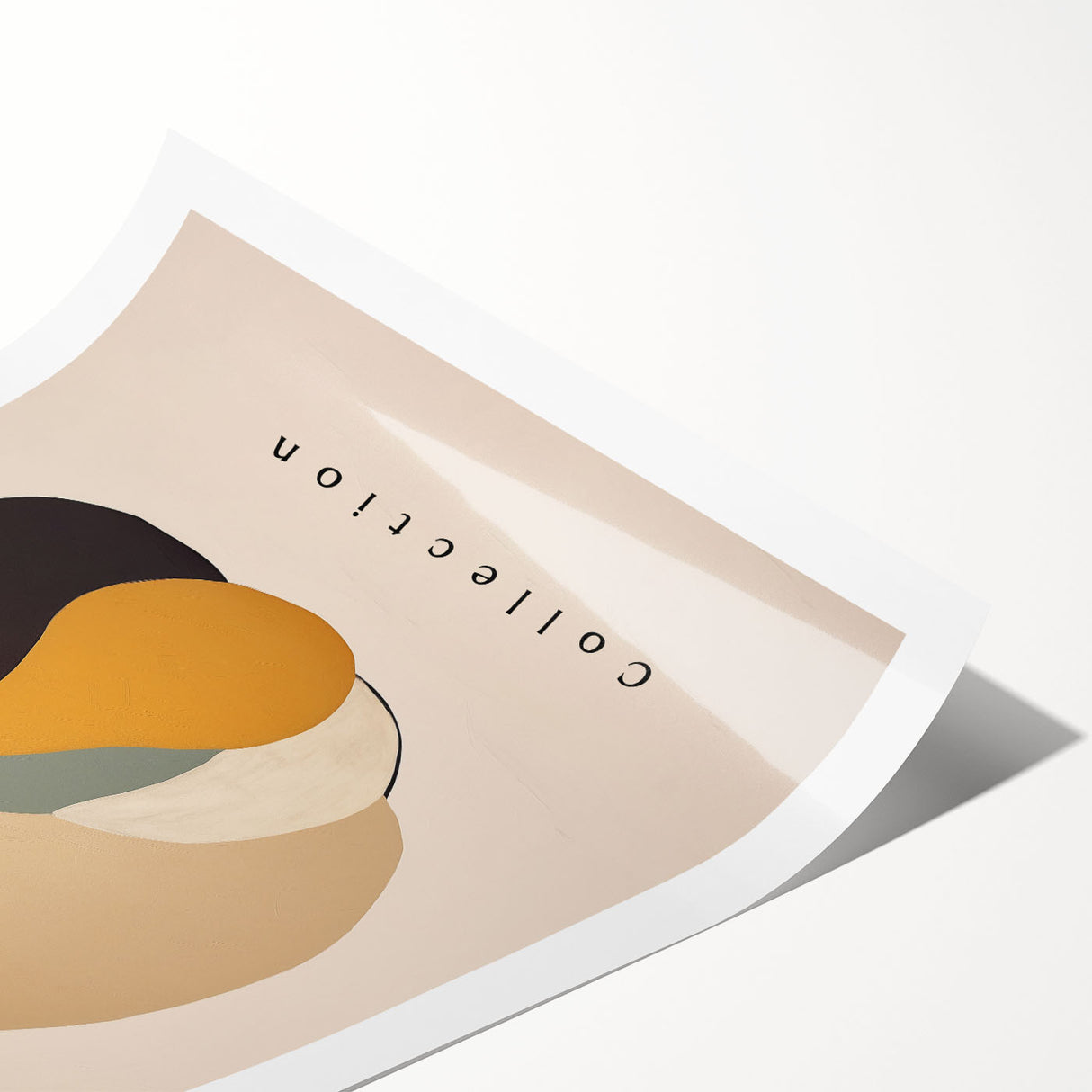 Abstract minimalist wall art print showcasing geometric shapes in soft pastel colors, rolled and ready for framing, emphasizing modern decor aesthetics.