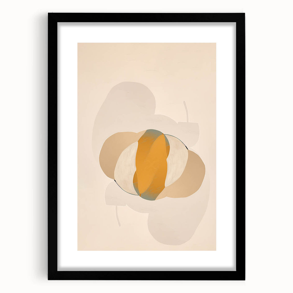 Abstract minimalist wall art design featuring a black frame and white mat, showcasing geometric patterns and subtle textures, ideal for modern home decor.