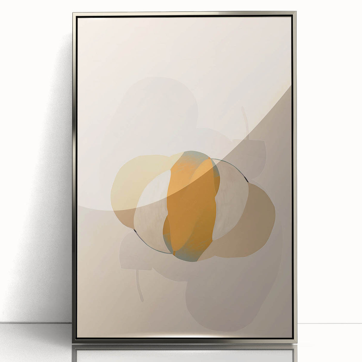 Framed minimalist wall art featuring an abstract design in silver tones, showcasing modern elegance. Ideal for contemporary home decor or office settings.