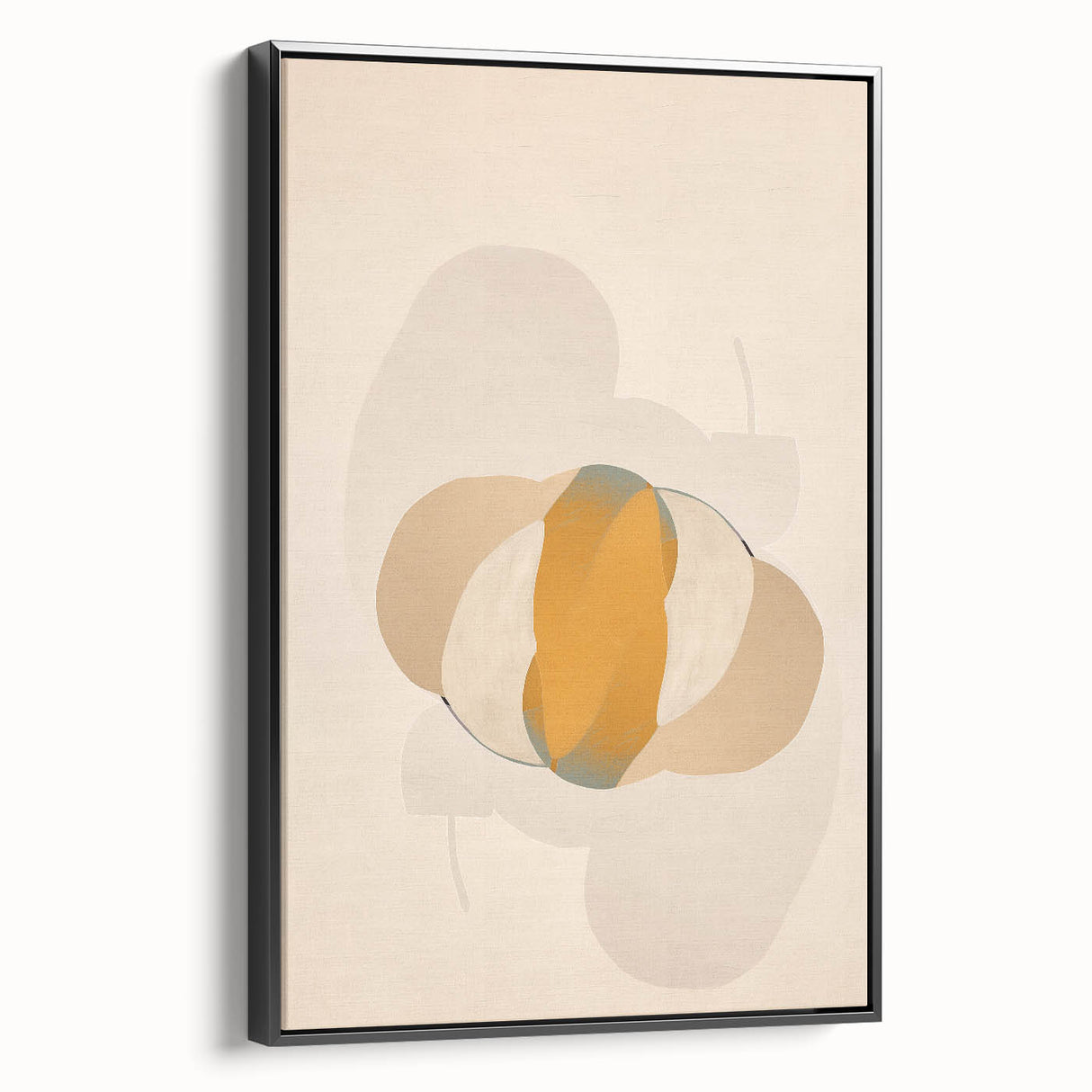 Framed minimalist abstract wall art design featuring black and white geometric patterns, displayed from a side view, ideal for modern home decor.