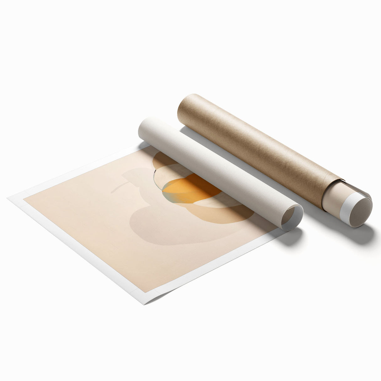 Minimalist wall art print showcasing an abstract design in soft pastel colors, rolled and ready for framing, ideal for modern home decor.