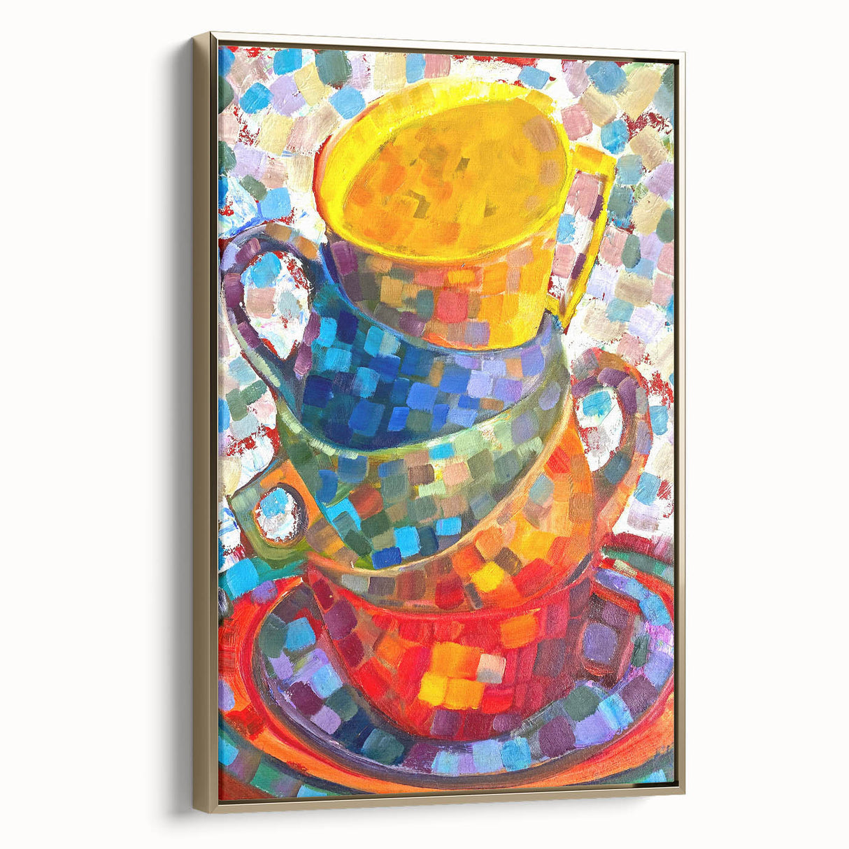 Framed canvas featuring an abstract minimalist design with gold accents, showcased from a side view to highlight its elegant profile and texture, perfect for modern decor.