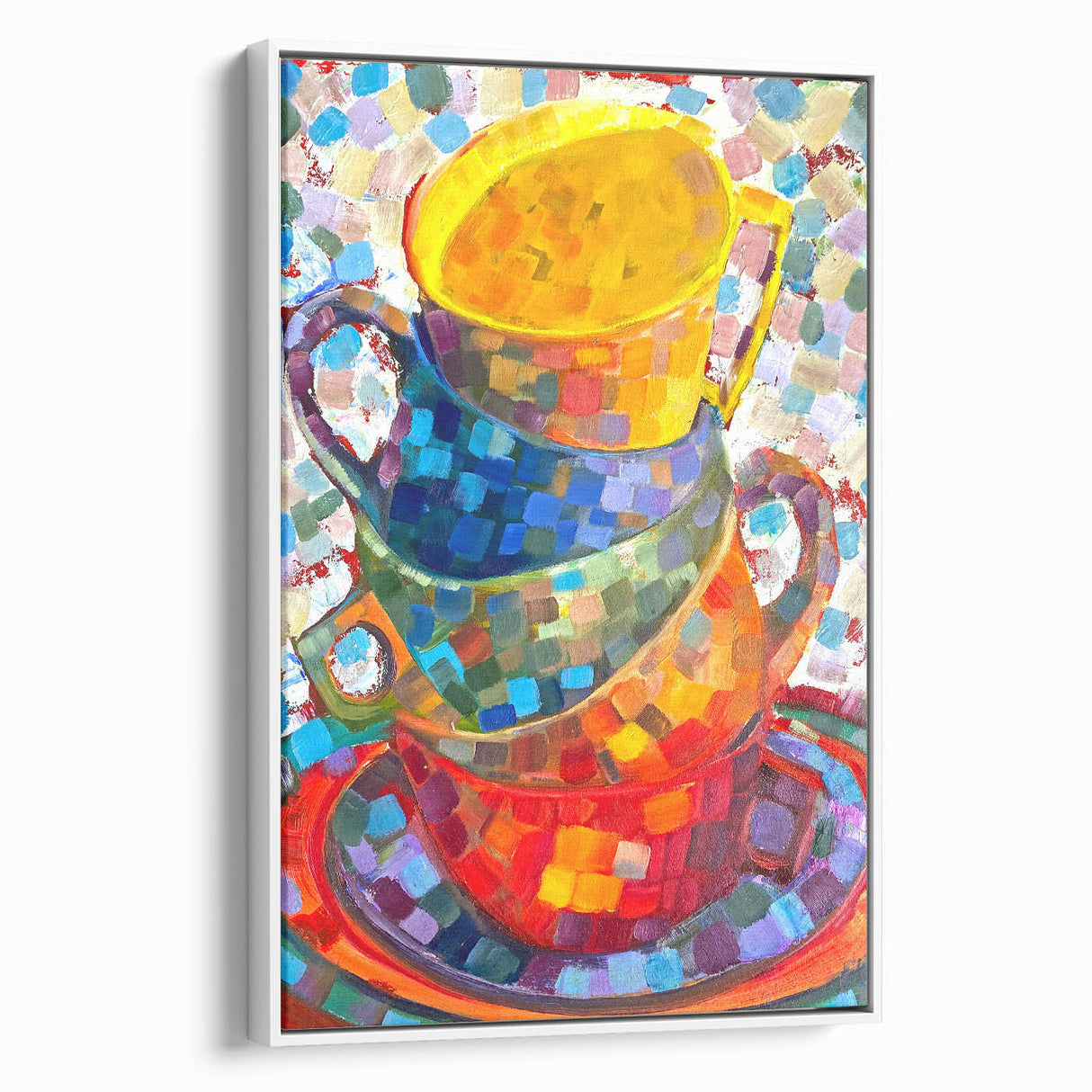 Framed canvas wall art showcasing an abstract minimalist design with a predominantly white background, viewed from the side, perfect for modern interior decor.