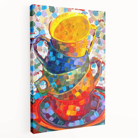 Abstract minimalist design stretched canvas wall art in a side view, showcasing soft earth tones and geometric patterns, ideal for modern home decor.