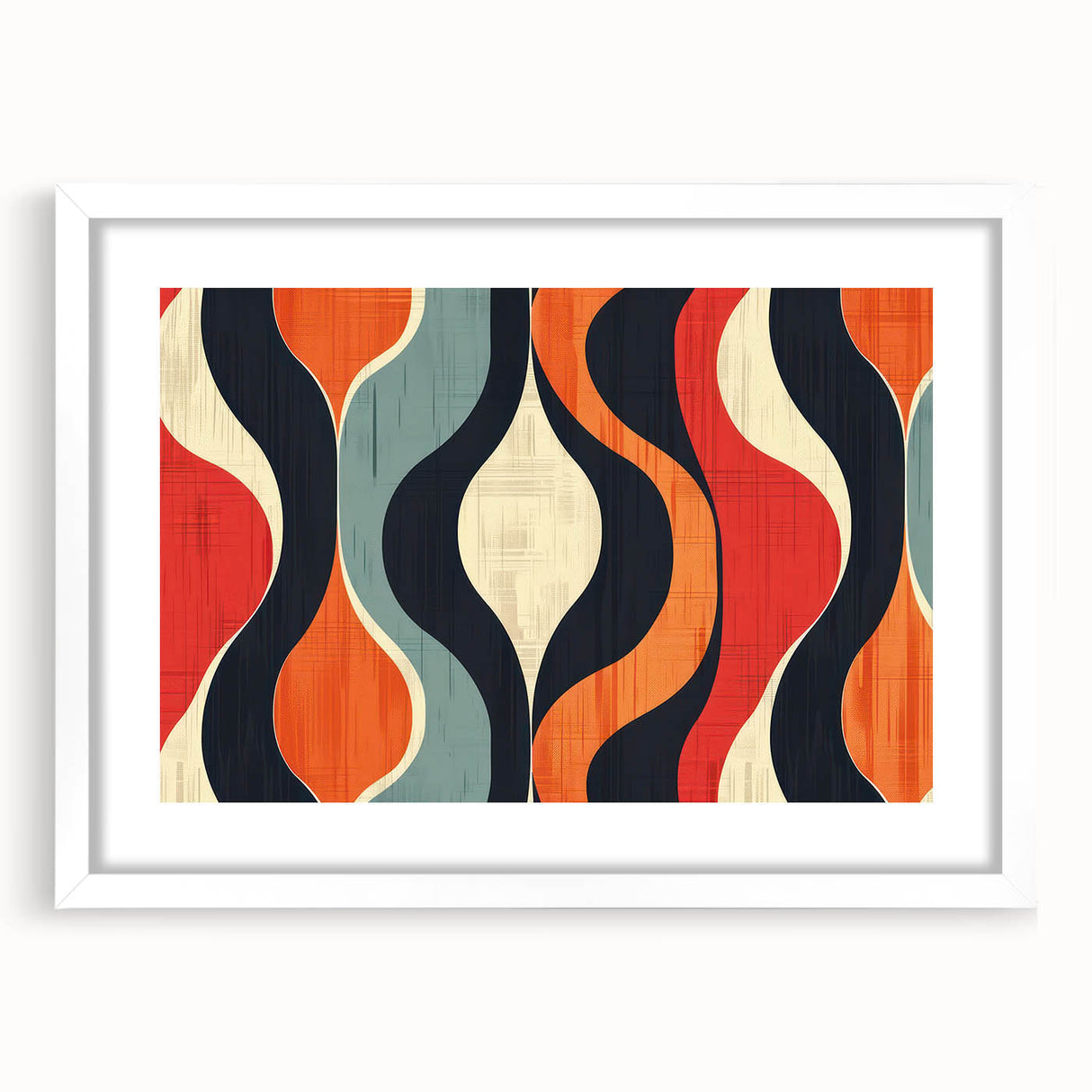 Minimalist abstract wall art collection featuring a white frame with a mat, showcasing modern design elements, perfect for any contemporary home decor.