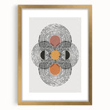 Abstract minimalist wall art collection featuring a framed piece with a gold mat, showcasing elegant geometric patterns, perfect for modern home decor.