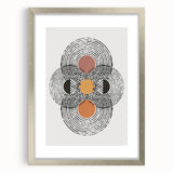 Abstract minimalist wall art design framed with a silver mat, showcasing geometric patterns and soft color hues, perfect for modern home decor and artistic aesthetics.