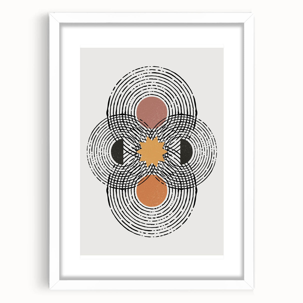 Abstract minimalist wall art frame showcasing a simple yet elegant design in a white mat, ideal for modern decor. Perfect for adding a touch of sophistication to any room.