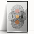 Framed abstract minimalist wall art design featuring a sleek black frame and acrylic glass, showcasing a contemporary aesthetic ideal for modern home decor.