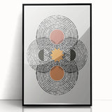 Framed abstract minimalist wall art design featuring a sleek black frame and acrylic glass, showcasing a contemporary aesthetic ideal for modern home decor.