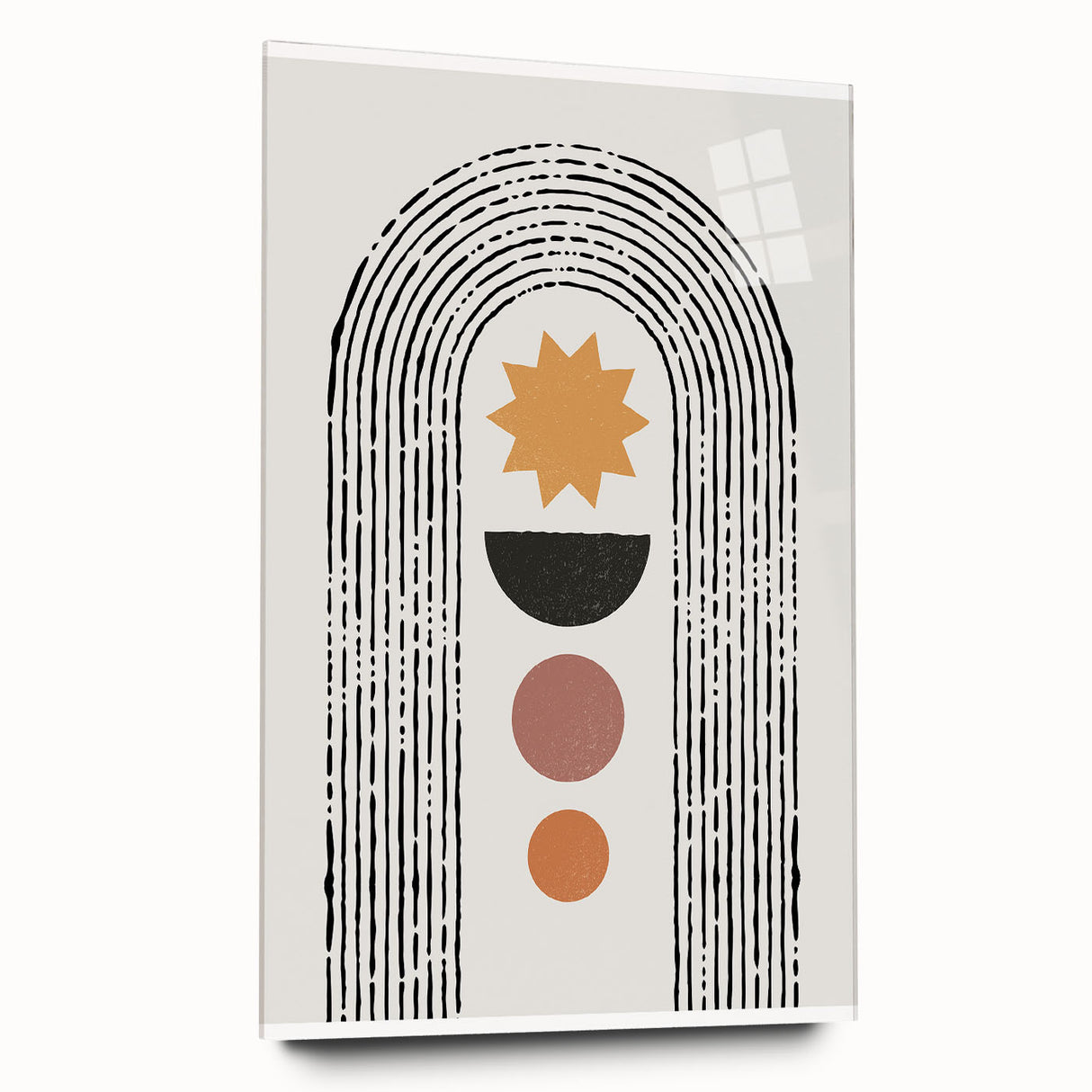 Abstract minimalist wall art piece featuring a sleek acrylic glass design with a smooth finish, displayed from a side view to highlight its elegant contours and absence of pins, perfect for modern interior decor.