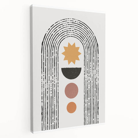 Abstract minimalist wall art collection featuring a stretched canvas design with soft beige and gray tones, showcasing a contemporary aesthetic ideal for modern interiors.