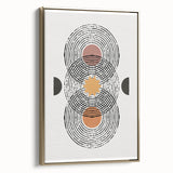 Framed canvas wall art showcasing an abstract minimalist design with gold accents, displayed from the side to highlight its sleek profile and modern aesthetic. Ideal for contemporary home decor.