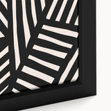 Close-up of a framed abstract minimalist design wall art piece, showcasing soft colors and geometric patterns, perfect for modern home decor.