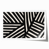 Abstract minimalist wall art print featuring vibrant geometric shapes in shades of blue, orange, and yellow, showcased in a rolled format, ideal for contemporary decor.