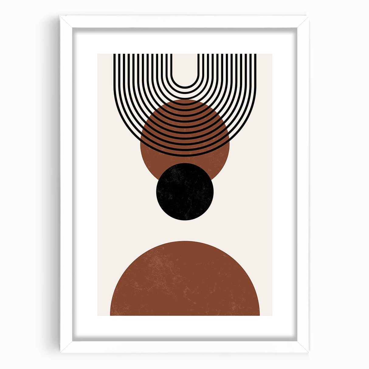 Minimalist abstract wall art design in a white frame with a mat, showcasing soft pastel colors and geometric shapes, perfect for modern home decor.