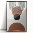 Framed minimalist abstract wall art design featuring a black acrylic frame, showcasing geometric patterns in soft neutrals and bold contrasts, perfect for modern decor.