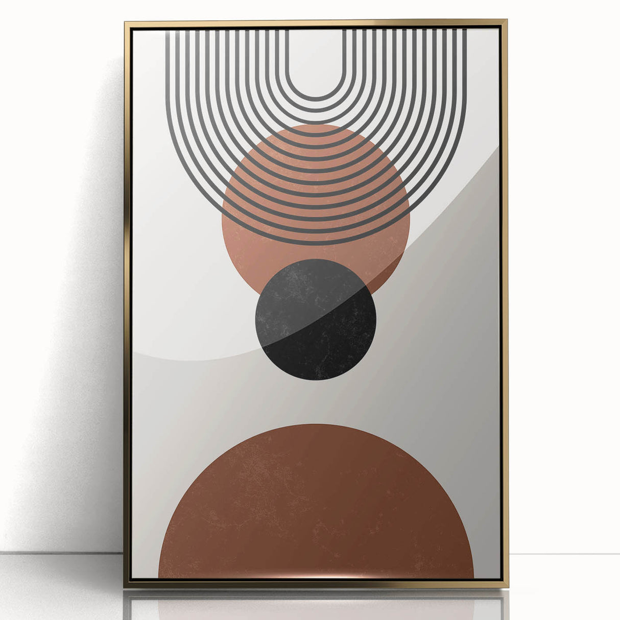 Framed abstract minimalist wall art design featuring an elegant gold acrylic finish, ideal for modern decor. Perfect for enhancing any living space with style.