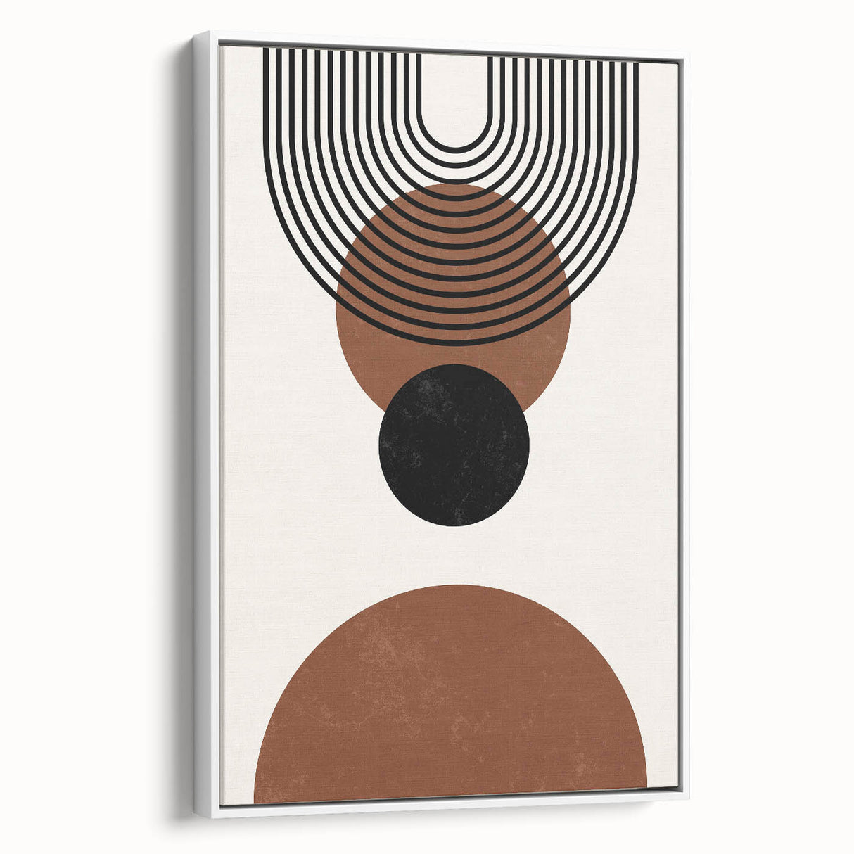 Framed abstract minimalist wall art with a serene white color palette, showcasing elegant geometric shapes and lines, perfect for modern home decor.