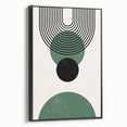 Framed black abstract minimalist wall art featuring geometric shapes and soft curves, showcased in a stylish side view against a neutral background. Perfect for modern home decor.