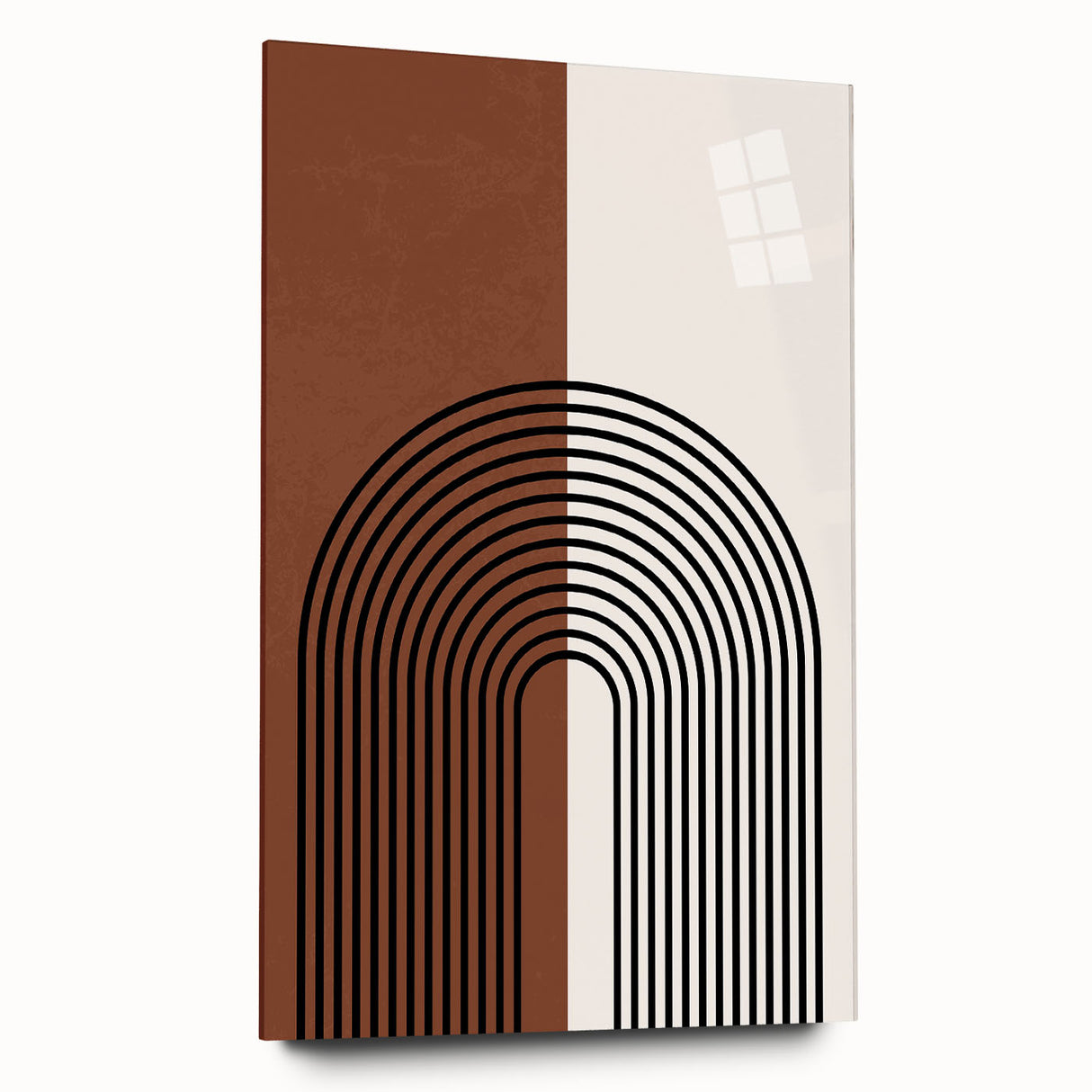 Abstract minimalist wall art collection displayed in a side view, featuring vibrant colors and geometric shapes, framed in sleek acrylic glass for modern decor.