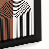 Close-up of a framed abstract minimalist wall art piece showcasing a serene blend of soft pastel colors and geometric shapes, ideal for modern home decor.