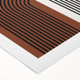 Abstract minimalist wall art design showcasing a vibrant, colorful geometric pattern on rolled canvas, packaged securely in a cardboard tube for easy shipping and display.