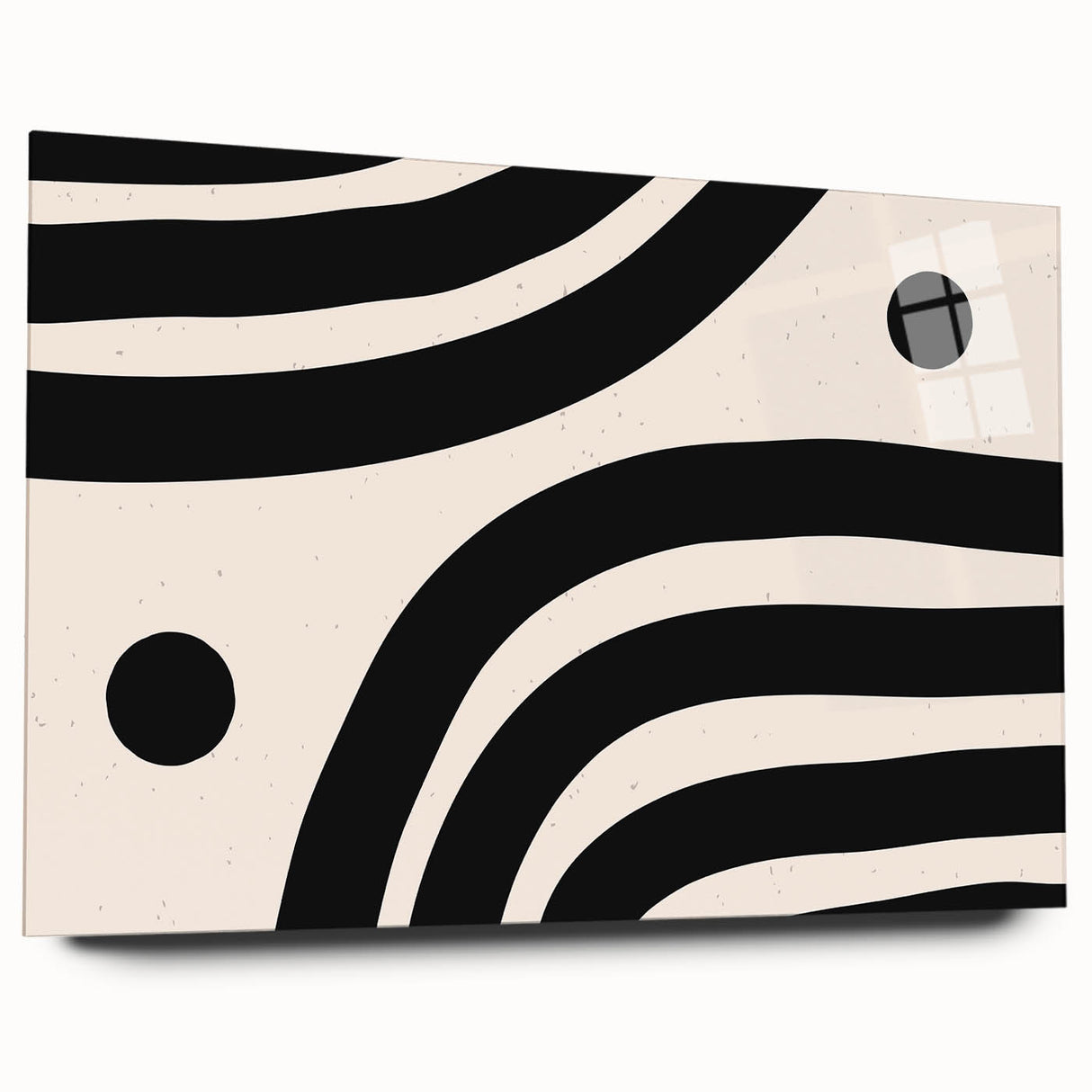 Acrylic glass wall art showcasing an abstract minimalist design in a sleek side view, highlighting vibrant colors and modern aesthetics for contemporary decor.