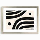 Abstract minimalist wall art collection in a silver frame with mat, showcasing geometric patterns and soft color tones, ideal for modern home decor.
