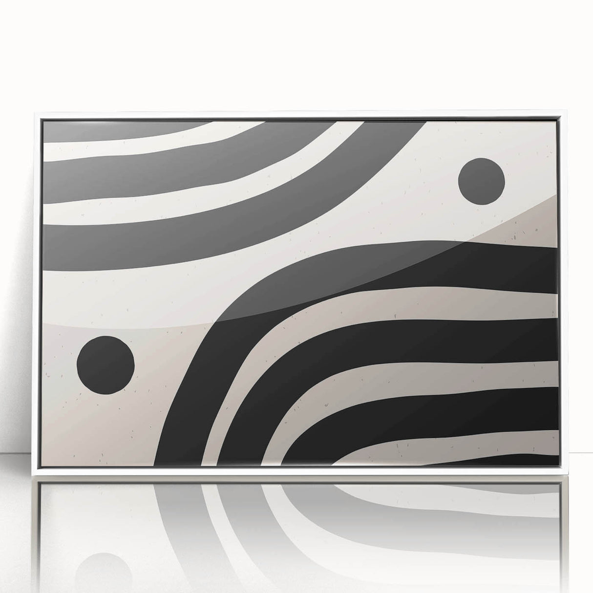 Framed abstract minimalist wall art design showcasing a serene white color palette with subtle geometric shapes, ideal for modern home decor.