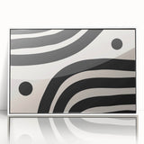 Framed abstract minimalist wall art design showcasing a serene white color palette with subtle geometric shapes, ideal for modern home decor.