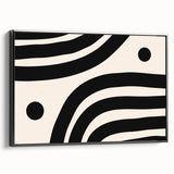 Framed canvas art showcasing an abstract minimalist design with a black border, ideal for modern home decor. The piece emphasizes clean lines and geometric shapes, creating a sophisticated visual impact that enhances any interior space.
