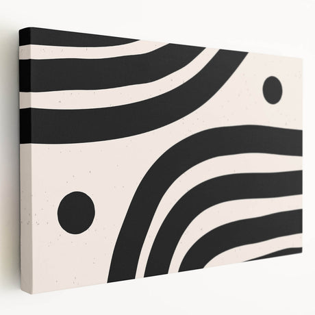 Stretched canvas showcasing an abstract minimalist design in soft pastel colors, side view highlighting its sleek edges, perfect for modern home decor.