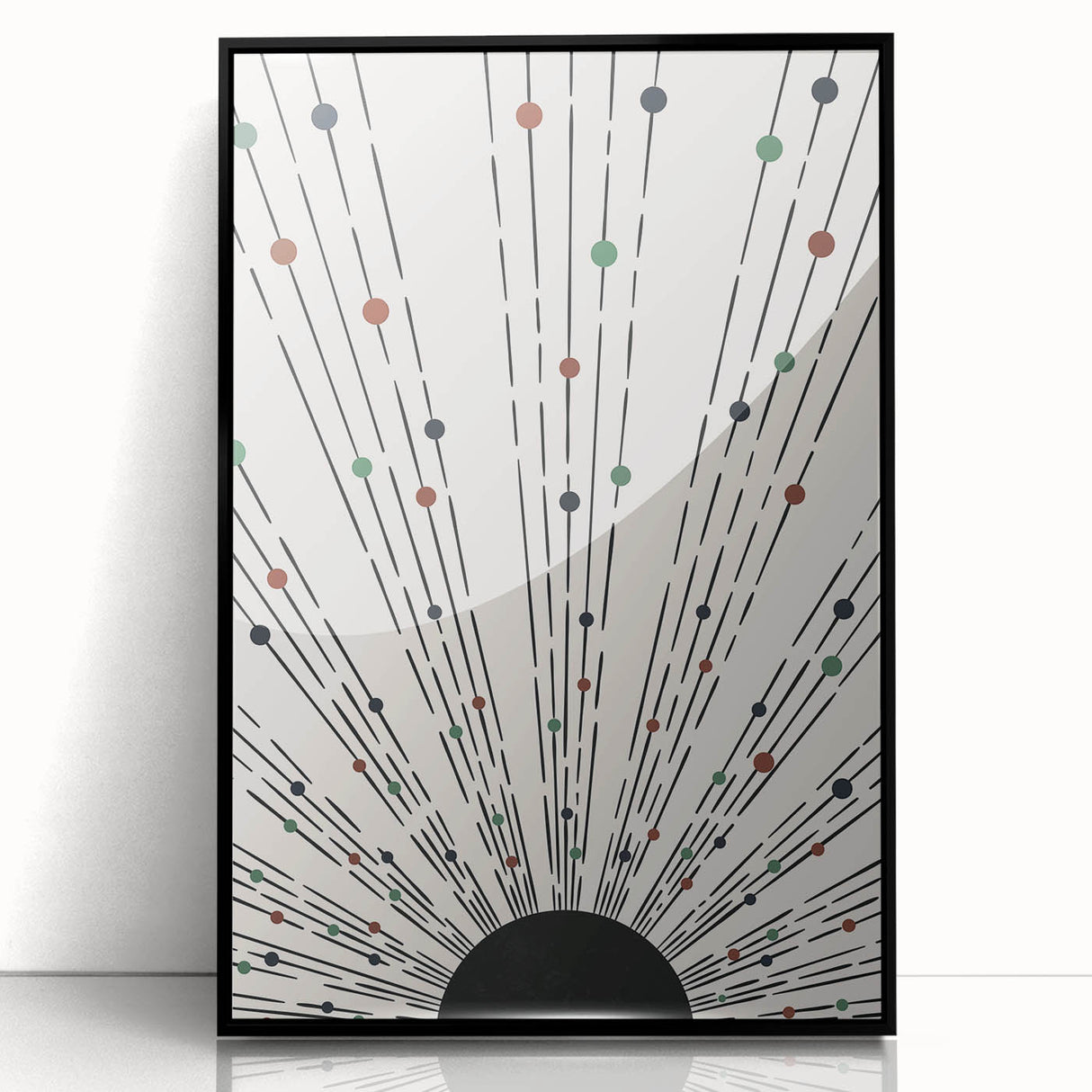 Framed acrylic wall art featuring an abstract minimalist design with a black frame, showcasing elegant geometric shapes and a contemporary aesthetic suitable for modern decor.