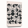 Abstract minimalist wall art collection displayed in a stylish acrylic frame, showcasing a vibrant design with geometric shapes and soft colors. The side view highlights the depth and dimensions of the artwork, perfect for modern home decor.