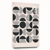 Abstract minimalist wall art collection displayed in a stylish acrylic frame, showcasing a vibrant design with geometric shapes and soft colors. The side view highlights the depth and dimensions of the artwork, perfect for modern home decor.