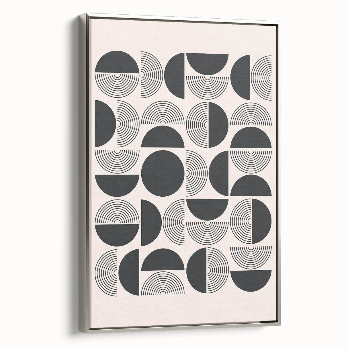 Framed abstract minimalist wall art in silver, showcasing a sleek design with soft color gradients, ideal for modern home decor and stylish interiors.