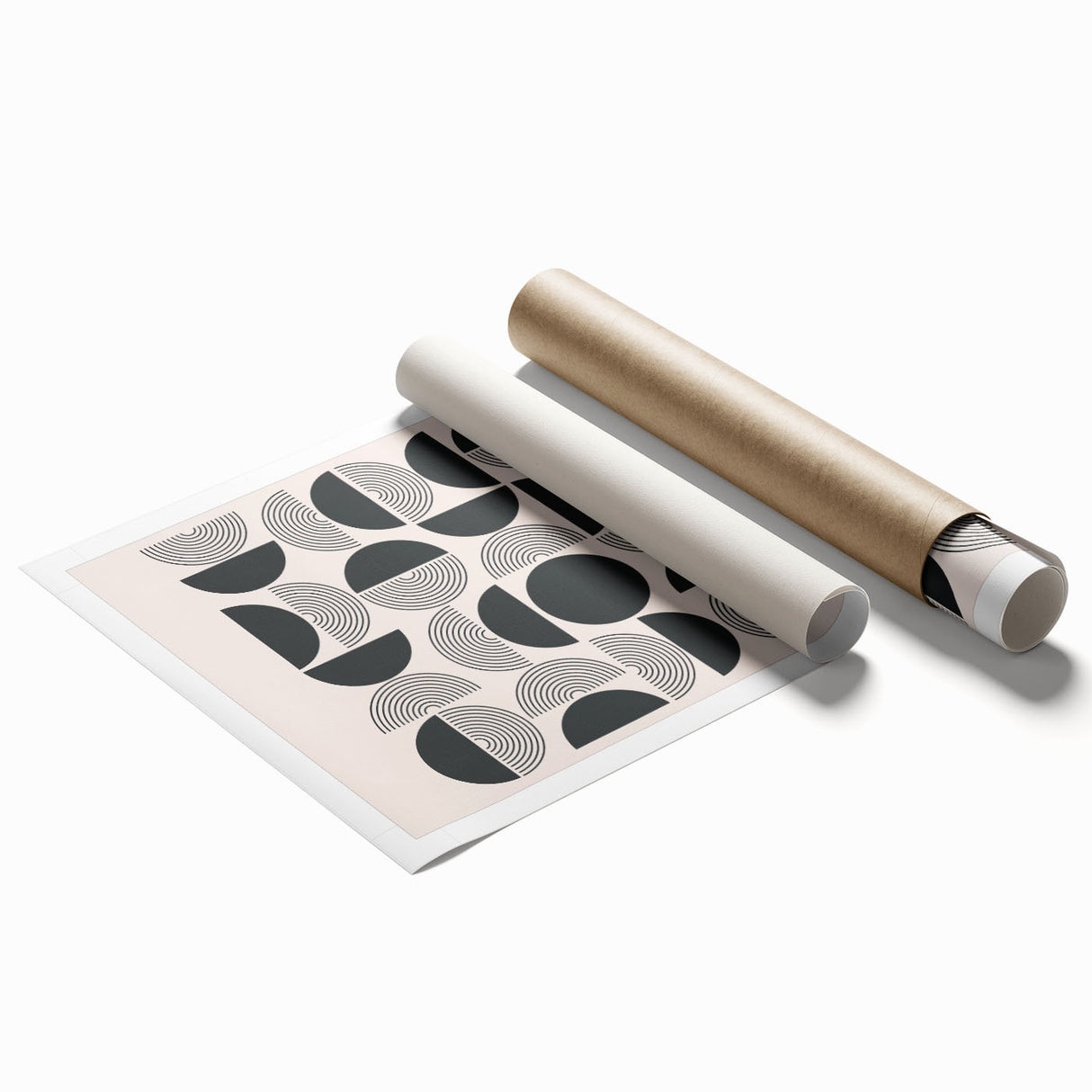 Abstract minimalist wall art featuring soft pastel colors and geometric shapes, rolled up for easy transport and display, ideal for modern decor.