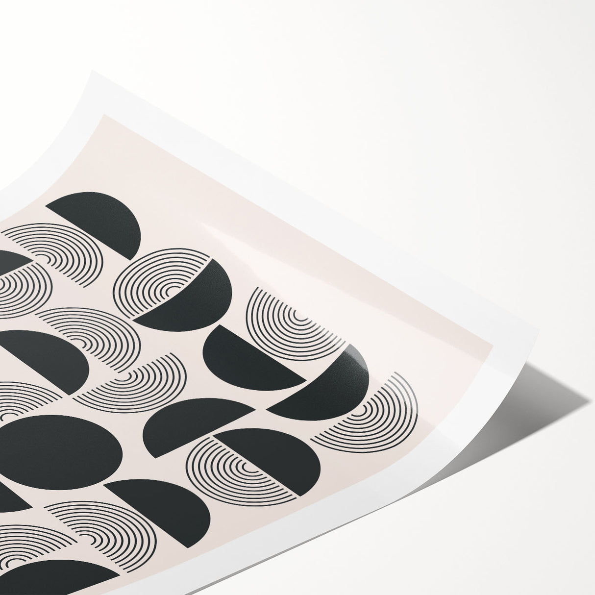 Abstract minimalist wall art print showcasing soft pastel colors with geometric shapes and lines, elegantly rolled for easy framing and display. Perfect for modern home decor.