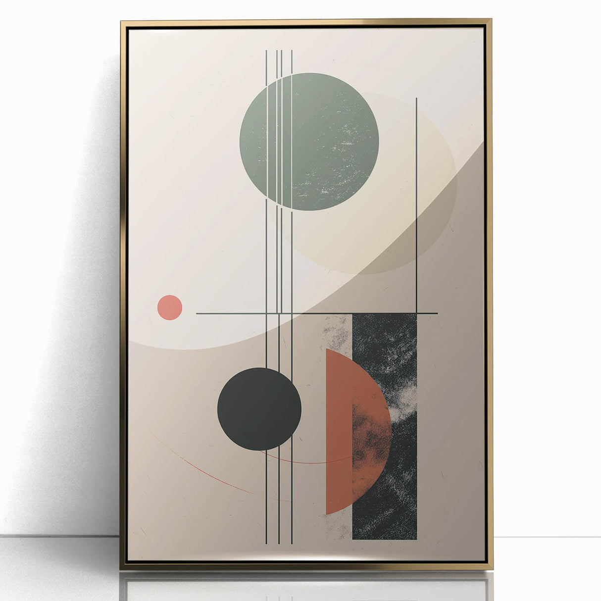 Framed abstract minimalist wall art design featuring gold accents on a white background, perfect for modern decor. Ideal for enhancing living spaces and offices.