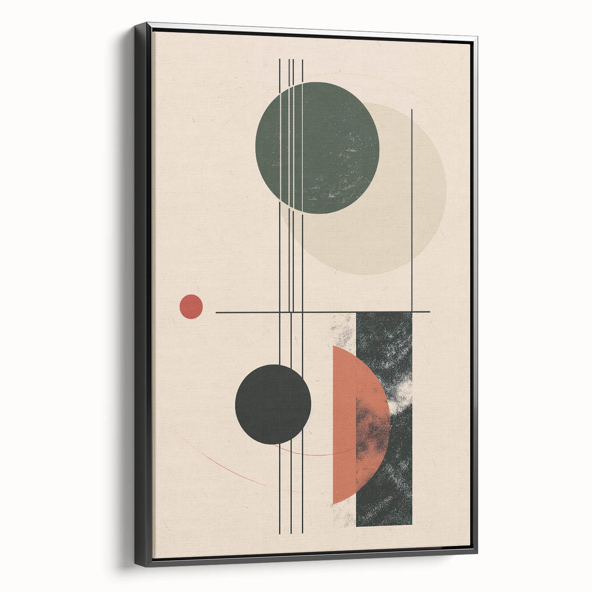Framed abstract minimalist wall art collection on display, featuring a sleek black side view and modern design, perfect for contemporary home decor.